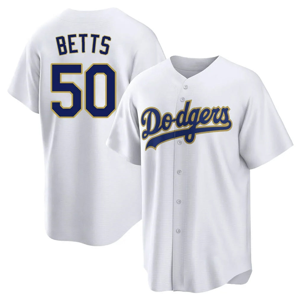 Los Angeles Dodgers #50 Mookie Betts Player Gold White FEDASGOGE 2026 Collection Stadium Game Stitched Jerseys