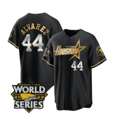 Houston Astros #44 Yordan Alvarez Black Gold FEDASGOGE 2022 World Series Stitched Jersey