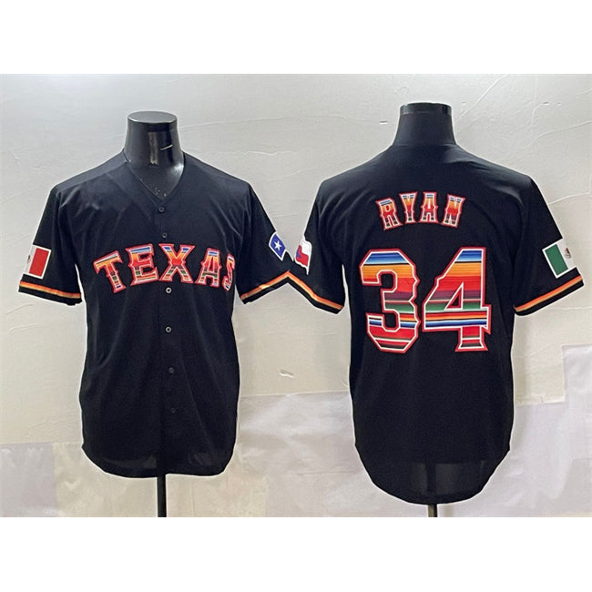 Texas Rangers #34 Nolan Ryan Black FEDASGOGE Mexico Limited Stitched Jersey