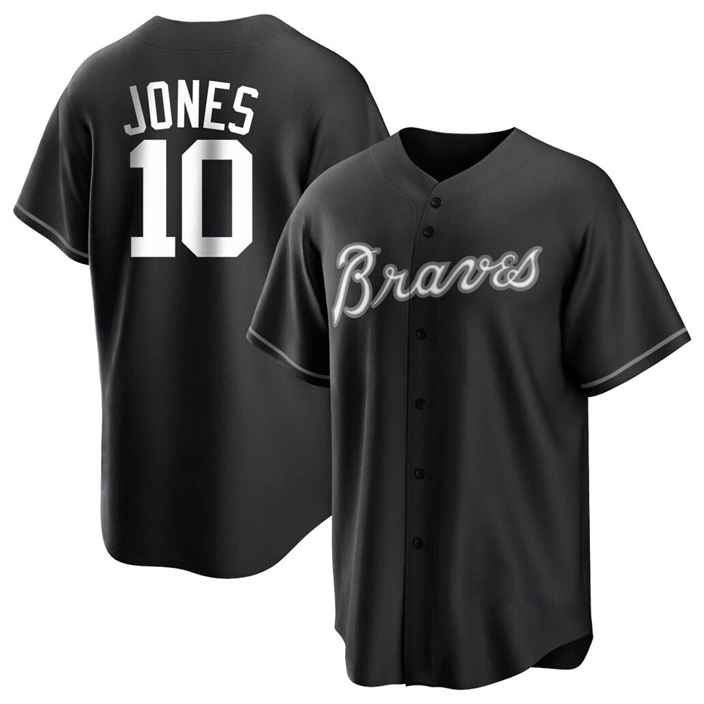 Atlanta Braves #10 Chipper Jones Player Black FEDASGOGE Home Game Stitched Jerseys