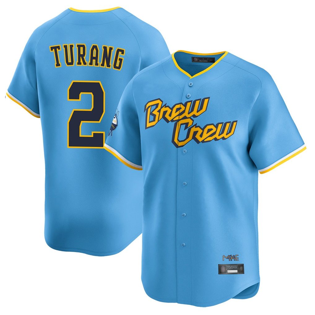 Milwaukee Brewers #2 Brice Turang Player Light Blue FEDASGOGE City Connect Home Limited Stitched Jerseys