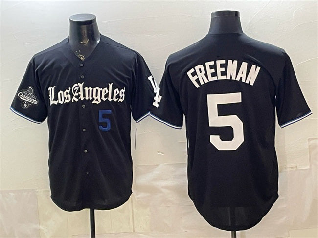 Los Angeles Dodgers #5 Freddie Freeman Black FEDASGOGE 2025 World Series Champions Patch 'Gothic Edition' Vapor Premier Limited Stitched Jersey