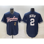 New York Yankees #2 Derek Jeter Number Navy FEDASGOGE Cool Base Stitched Jersey