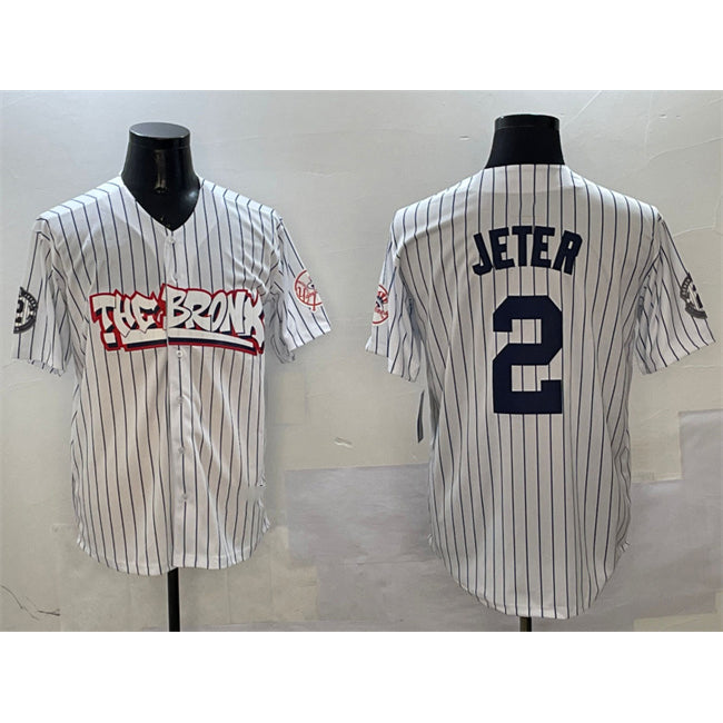 New York Yankees #2 Derek Jeter White FEDASGOGE Bronx Graffiti Vapor Limited Stitched Jersey