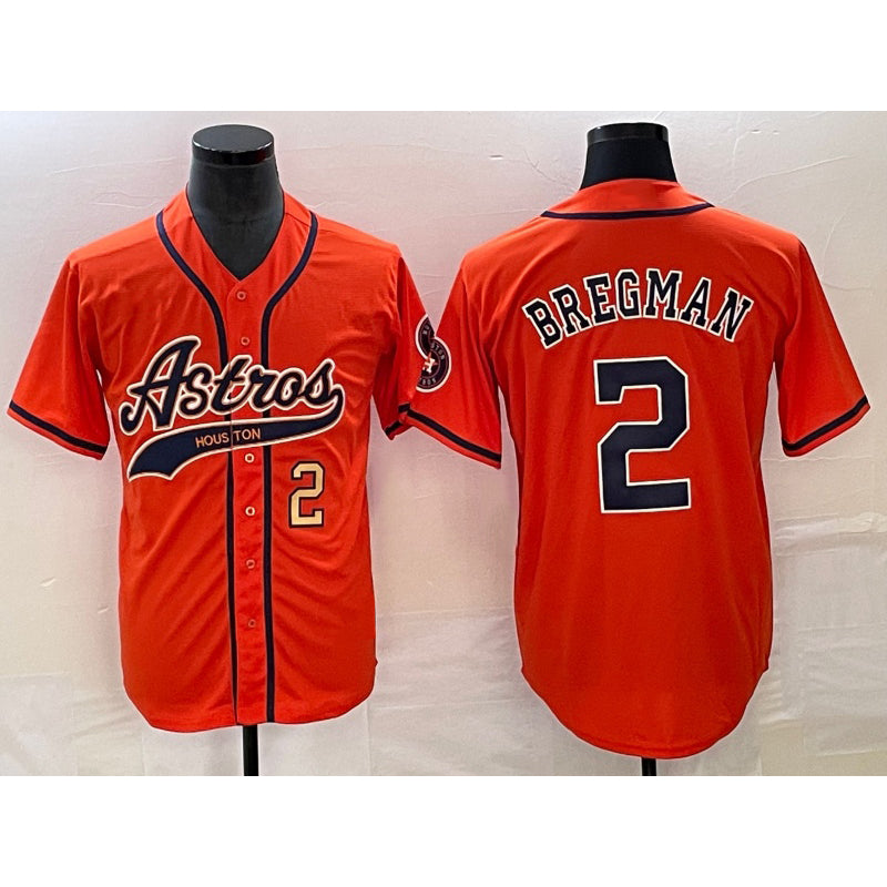 Houston Astros #2 Alex Bregman Number Orange FEDASGOGE With Patch Cool Base Stitched Jersey