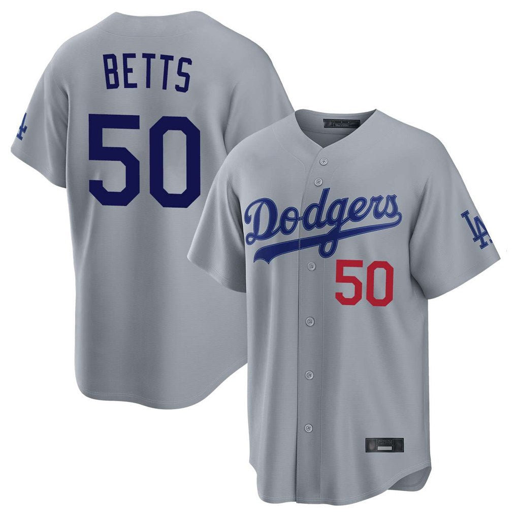 Los Angeles Dodgers #50 Mookie Betts Player Gray FEDASGOGE Game Home Stitched Jerseys