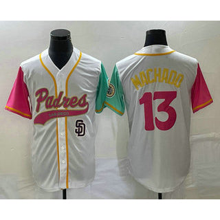 San Diego Padres #13 Manny Machado White FEDASGOGE NEW 2023 City Connect Cool Base Stitched Jersey 2