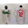 Philadelphia Phillies #12 Kyle Schwarber White Green FEDASGOGE Cool Base Stitched Jerseys