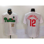 Philadelphia Phillies #12 Kyle Schwarber White Green FEDASGOGE Cool Base Stitched Jerseys