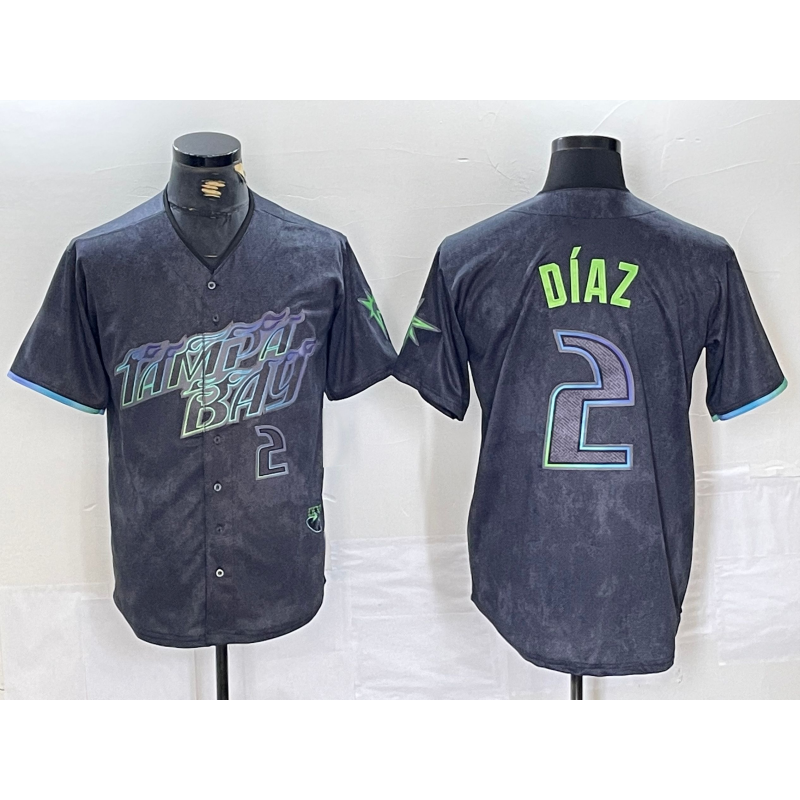 Tampa Bay Rays #2 Yandy Diaz Number Charcoal FEDASGOGE 2024 City Connect Limited Stitched Jersey 2
