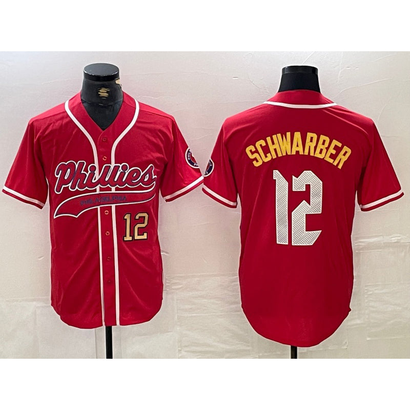 Philadelphia Phillies #12 Kyle Schwarber Red FEDASGOGE 2024 City Connect Limited Stitched Jersey 3