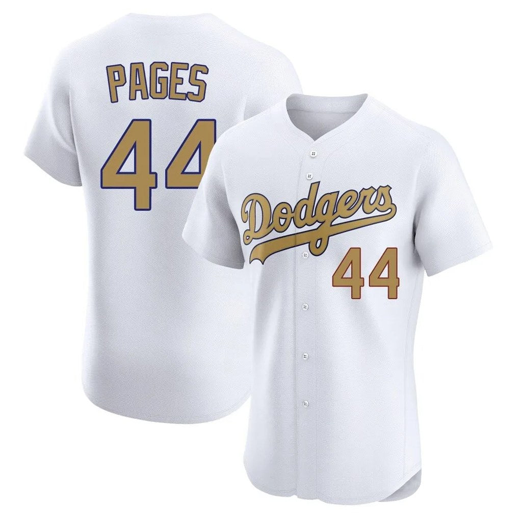 Los Angeles Dodgers #44 Andy Pages Player White Gold FEDASGOGE Limited Elite Home Stitched Jerseys