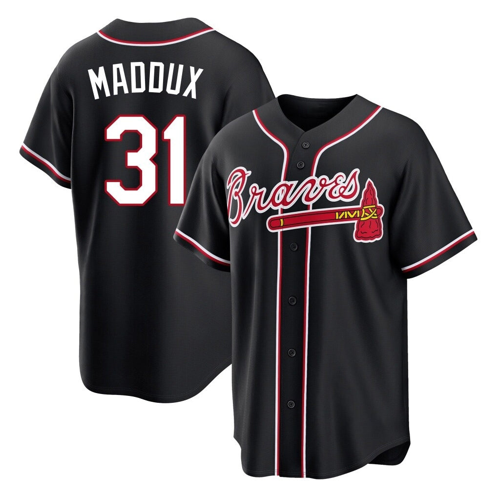 Atlanta Braves #31 Greg Maddux Player Black FEDASGOGE Fashion Out Game Stitched Jerseys