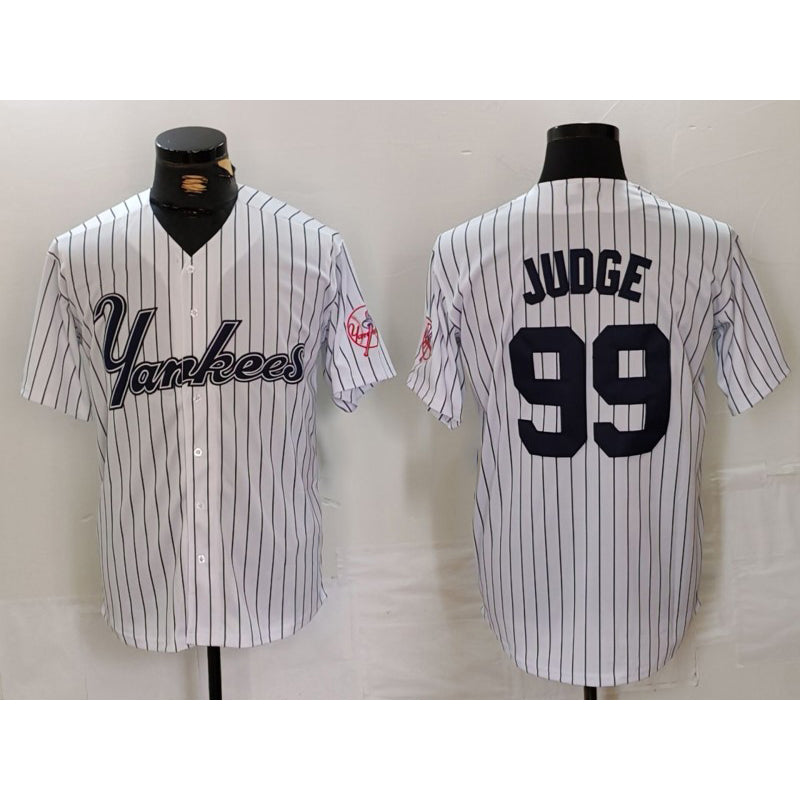 New York Yankees #99 Aaron Judge White FEDASGOGE Pinstripe Fashion Cool Base Jersey 3