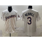 San Diego Padres #3 Jackson Merrill White FEDASGOGE Throwback With Patch Cool Base Stitched Jersey