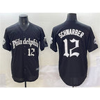 Philadelphia Phillies #12 Kyle Schwarber Black FEDASGOGE Gothic Vapor Limited Stitched Jersey