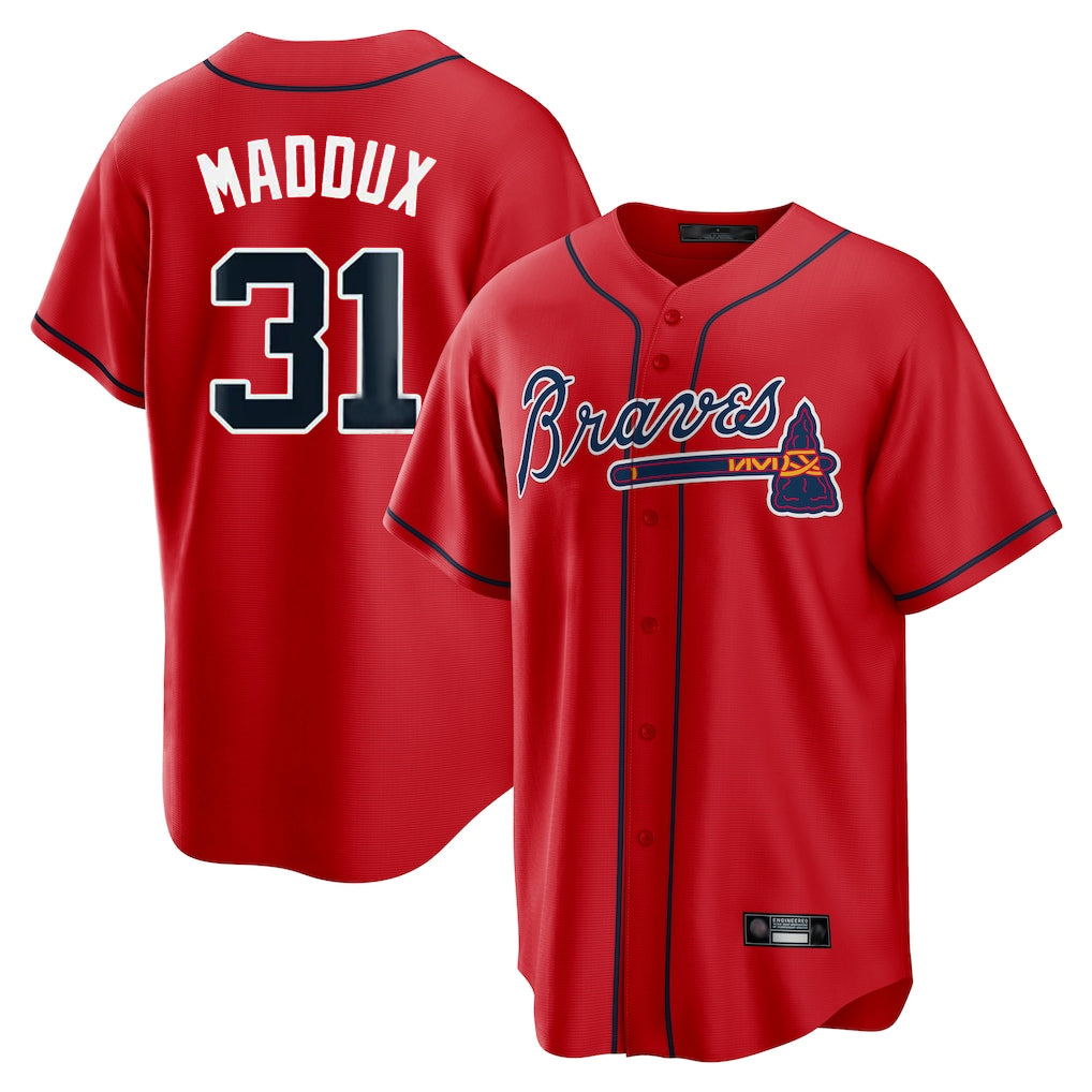 Atlanta Braves #31 Greg Maddux Player Red FEDASGOGE Home Game Stitched Jerseys
