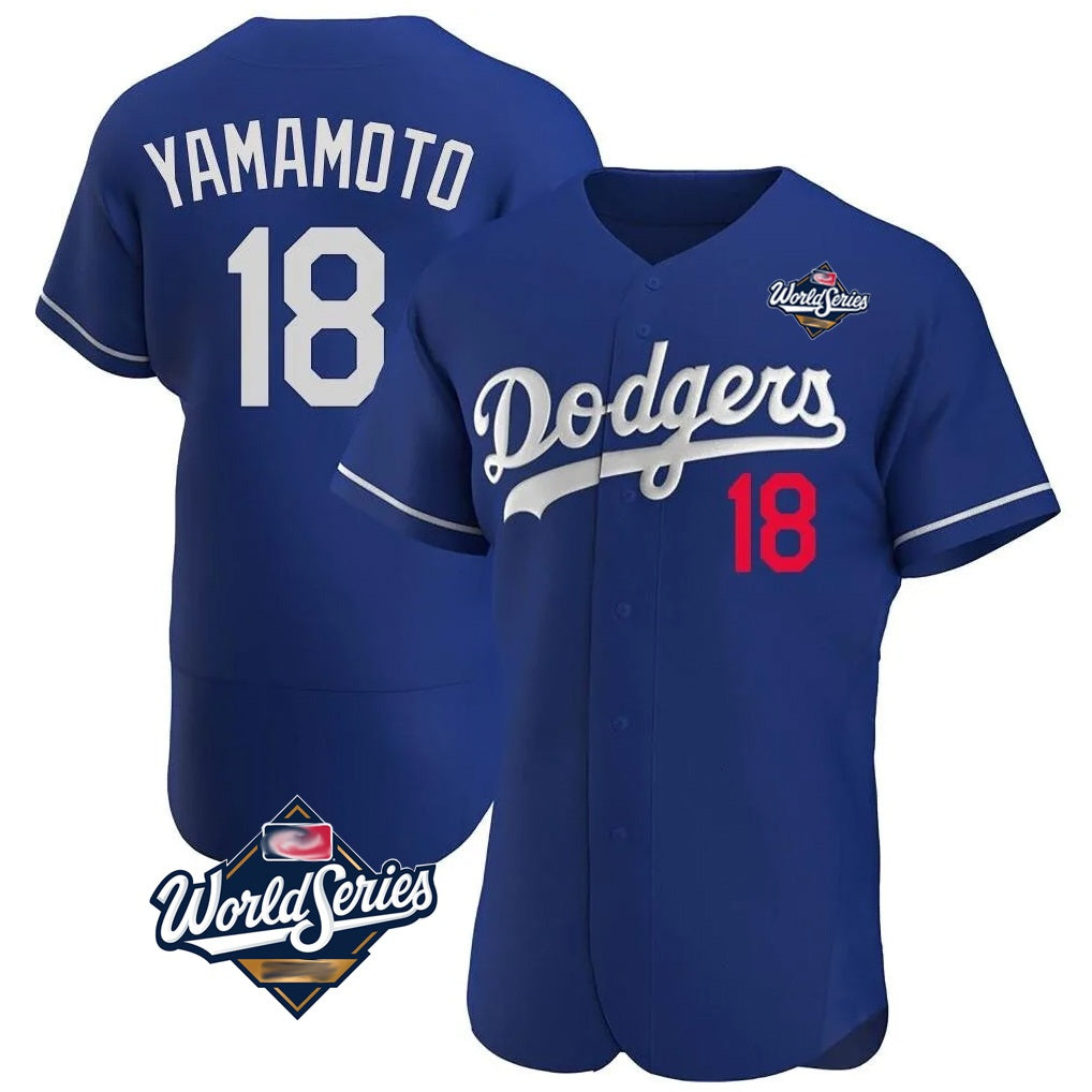 Los Angeles Dodgers #18 Yoshinobu Yamamoto Player Royal FEDASGOGE World Series Limited Elite Home Stitched Jerseys