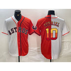 Houston Astros #10 Yuli Gurriel White Orange FEDASGOGE Split Stitched Jersey 2