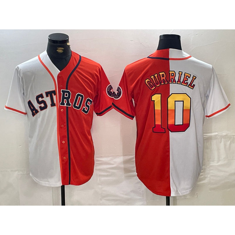 Houston Astros #10 Yuli Gurriel White Orange FEDASGOGE Split Stitched Jersey 2