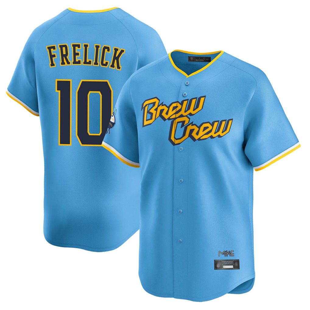 Milwaukee Brewers #10 Sal Frelick Player Light Blue FEDASGOGE City Connect Home Limited Stitched Jerseys