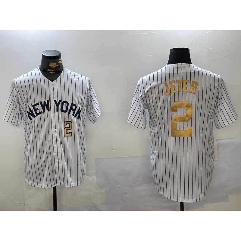 New York Yankees #2 Derek Jeter White FEDASGOGE Pinstripe Fashion Cool Base Jerseys