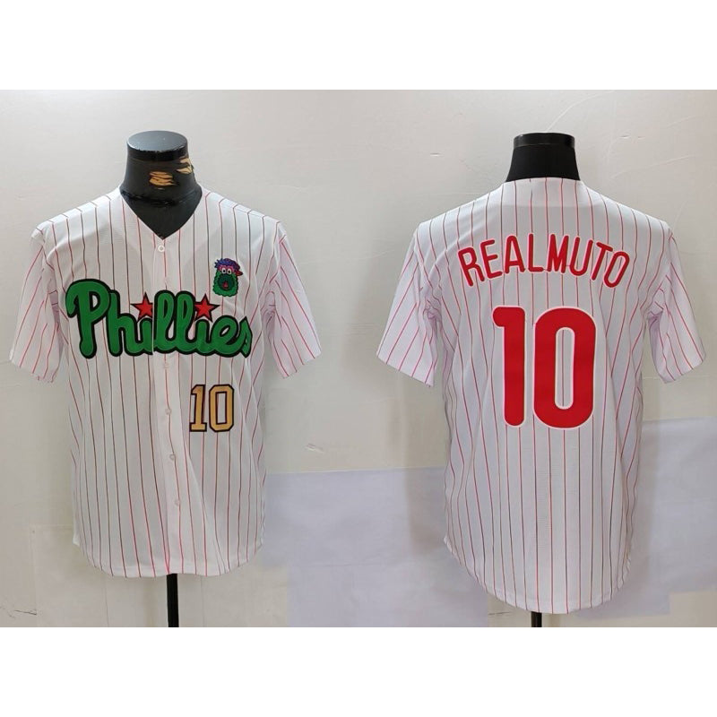 Philadelphia Phillies #10 J.T. Realmuto White Green FEDASGOGE Cool Base Stitched Jerseys
