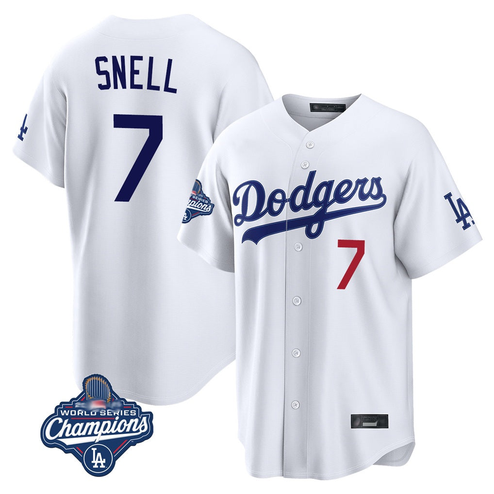 Los Angeles Dodgers #7 Blake Snell Player White FEDASGOGE Game World Series Meet Home Stitched Jerseys