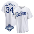 Los Angeles Dodgers #34 Fernando Valenzuela Player White FEDASGOGE World Series Meet Game Home Stitched Jerseys