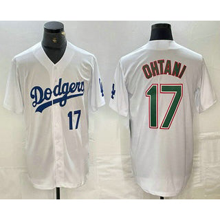 Los Angeles Dodgers #17 Shohei Ohtani Number White Green FEDASGOGE Stitched Cool Base Jerseys