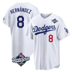 Los Angeles Dodgers #8 Enrique Hern¨¢ndez Player White FEDASGOGE World Series Home Game Stitched Jerseys