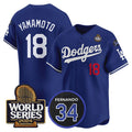 Los Angeles Dodgers #18 Yoshinobu Yamamoto Royal FEDASGOGE 2024 World Series With Fernando Memorial Patch Limited Stitched Jersey