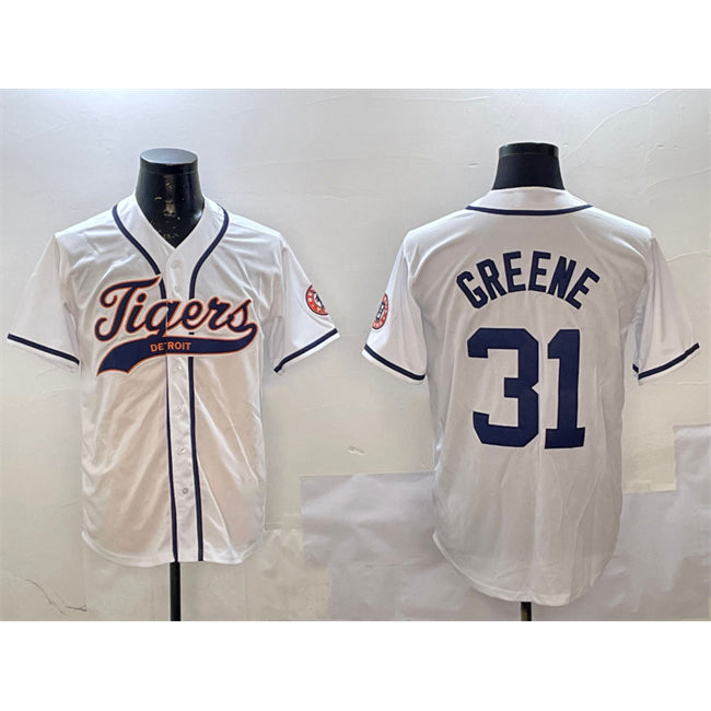Detroit Tigers #31 Riley Greene White FEDASGOGE With Patch Cool Base Stitched Jersey