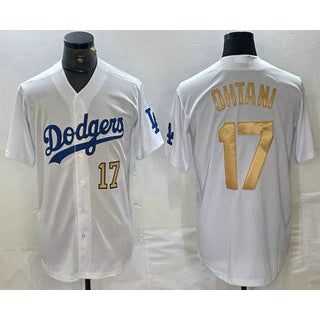 Los Angeles Dodgers #17 Shohei Ohtani Number White Gold FEDASGOGE Stitched Cool Base Jerseys