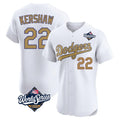 Los Angeles Dodgers #22 Clayton Kershaw Player White Gold FEDASGOGE World Series Limited Elite Home Stitched Jerseys