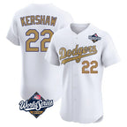 Los Angeles Dodgers #22 Clayton Kershaw Player White Gold FEDASGOGE World Series Limited Elite Home Stitched Jerseys