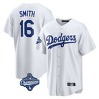 Los Angeles Dodgers #16 Will Smith Player White FEDASGOGE World Series Meet Game Home Stitched Jerseys