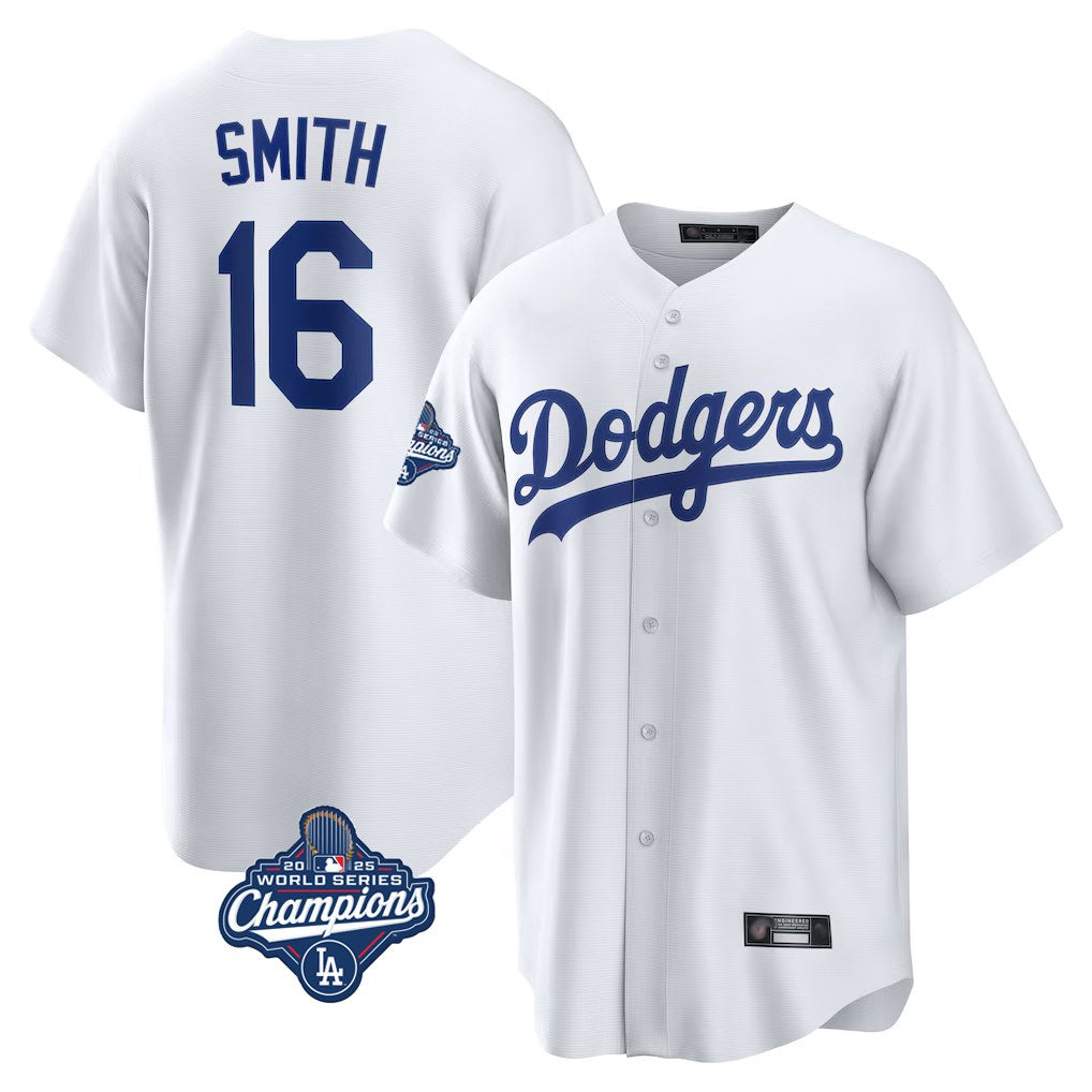 Los Angeles Dodgers #16 Will Smith Player White FEDASGOGE World Series Meet Game Home Stitched Jerseys
