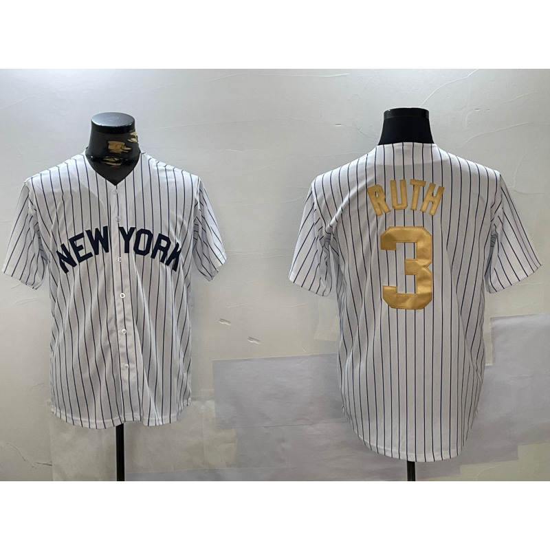 New York Yankees #3 Babe Ruth White FEDASGOGE Pinstripe Fashion Cool Base Jersey 2