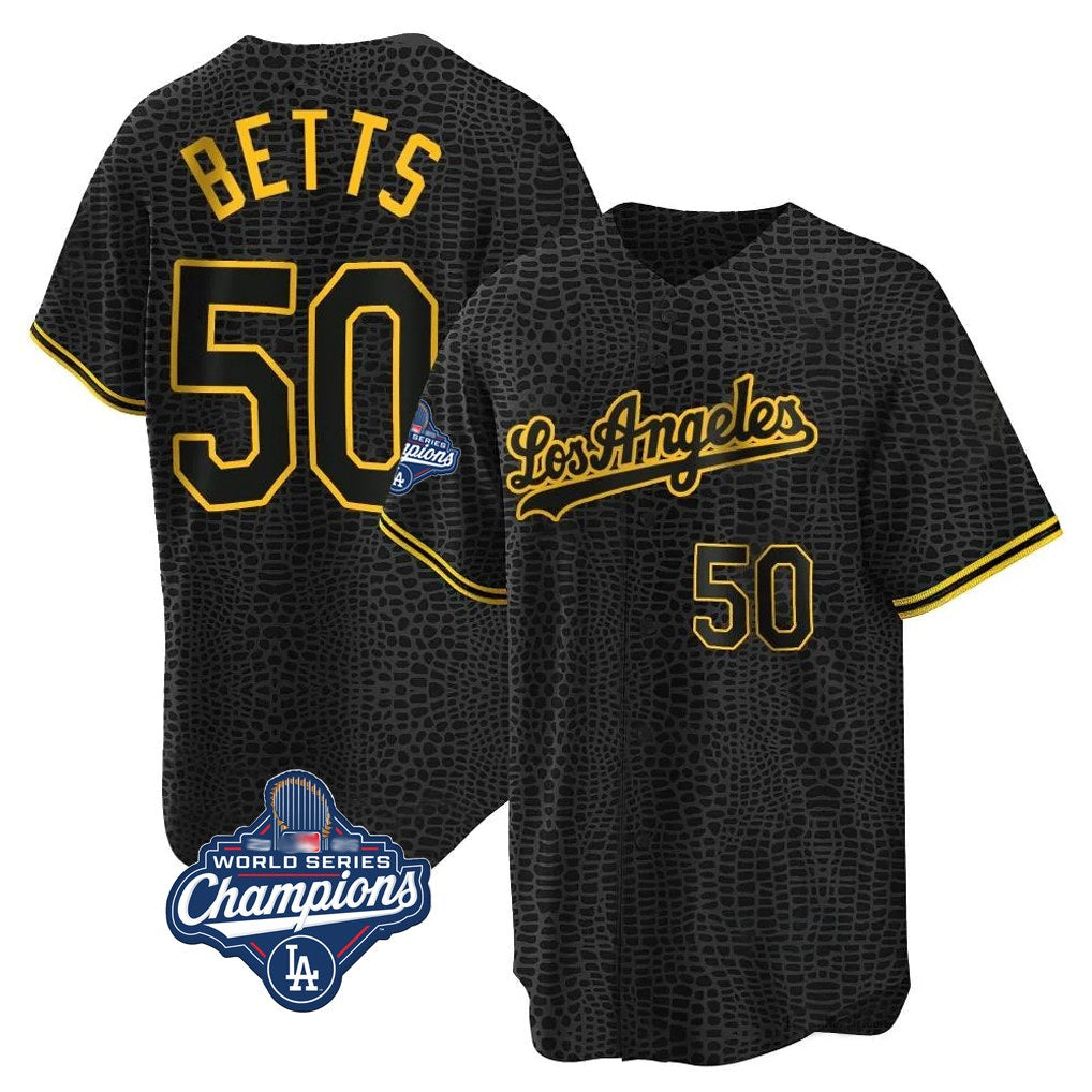 Los Angeles Dodgers #50 Mookie Betts Player Black Gold FEDASGOGE World Series Meet Limited Home Stitched Jerseys