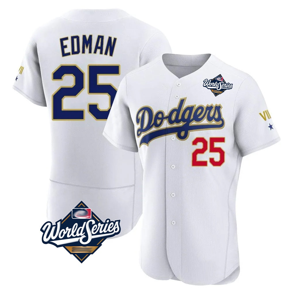 Los Angeles Dodgers #25 Tommy Edman Player Gold White FEDASGOGE World Series 2026 Collection Stadium Limited Elite Stitched Jerseys
