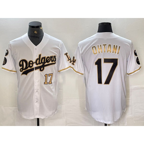 Los Angeles Dodgers #17 Shohei Ohtani Number White Gold FEDASGOGE Fashion Stitched Cool Base Limited Jersey 2