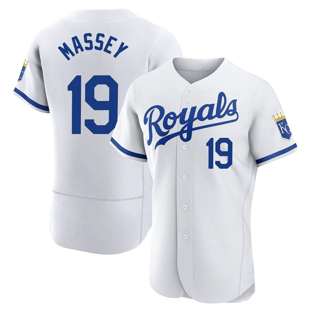 Kansas City Royals #19 Michael Massey Player White FEDASGOGE Limited Elite Home Game Stitched Jerseys