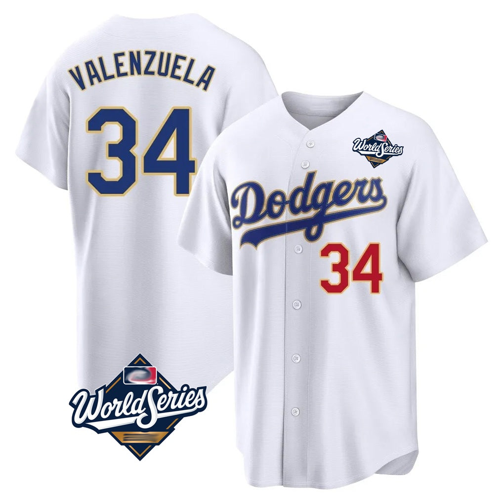 Los Angeles Dodgers #34 Fernando Valenzuela Player Gold White FEDASGOGE World Series 2026 Collection Stadium Limited Stitched Jerseys