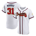 Atlanta Braves #31 Greg Maddux Player White Gold FEDASGOGE Limited Elite Home Game Stitched Jerseys