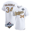 Los Angeles Dodgers #34 Fernando Valenzuela Player White Gold FEDASGOGE World Series Limited Elite Home Stitched Jerseys