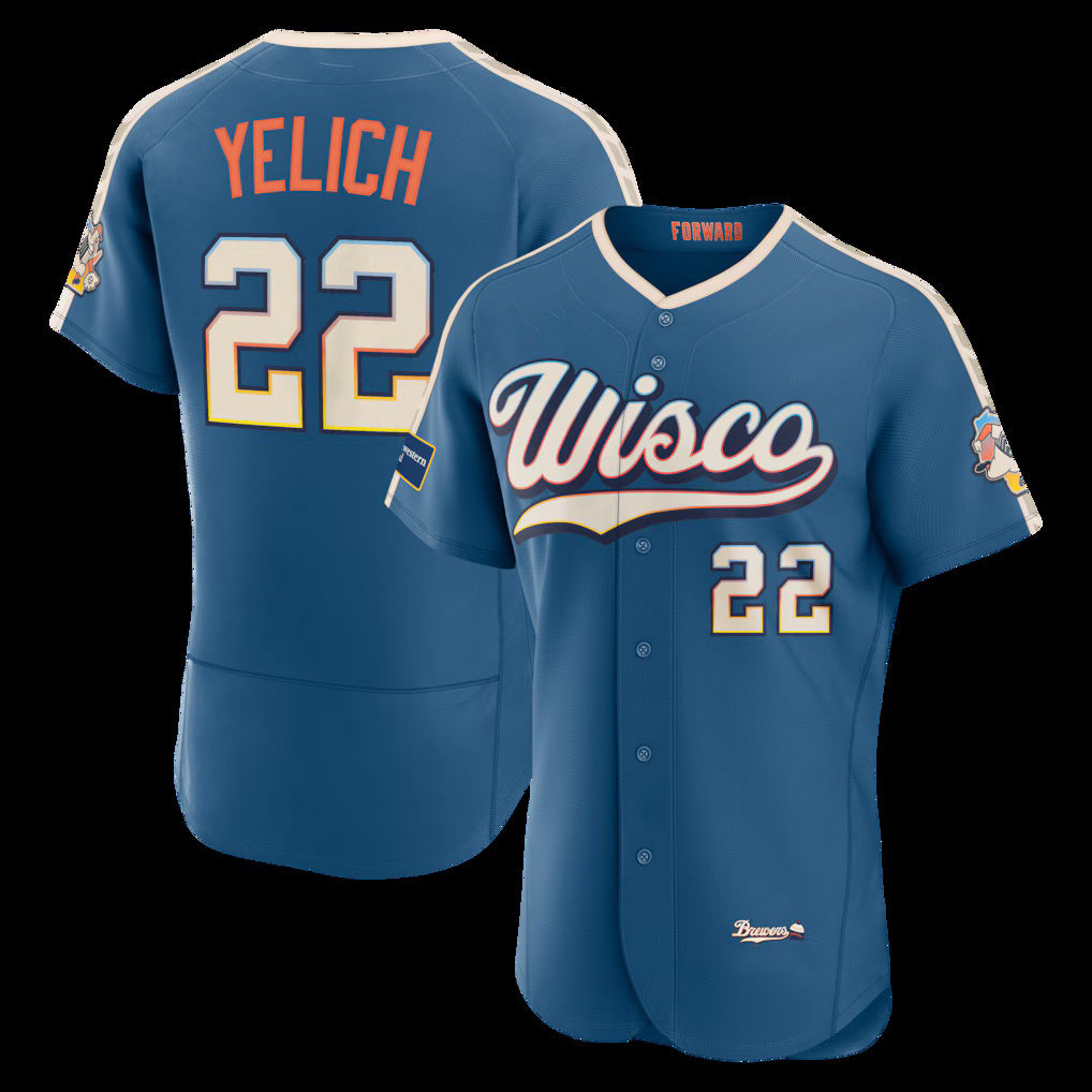 Milwaukee Brewers #22 Christian Yelich Mineral Blue FEDASGOGE 2026 City Connect Authentic Sponsor Patch Jersey
