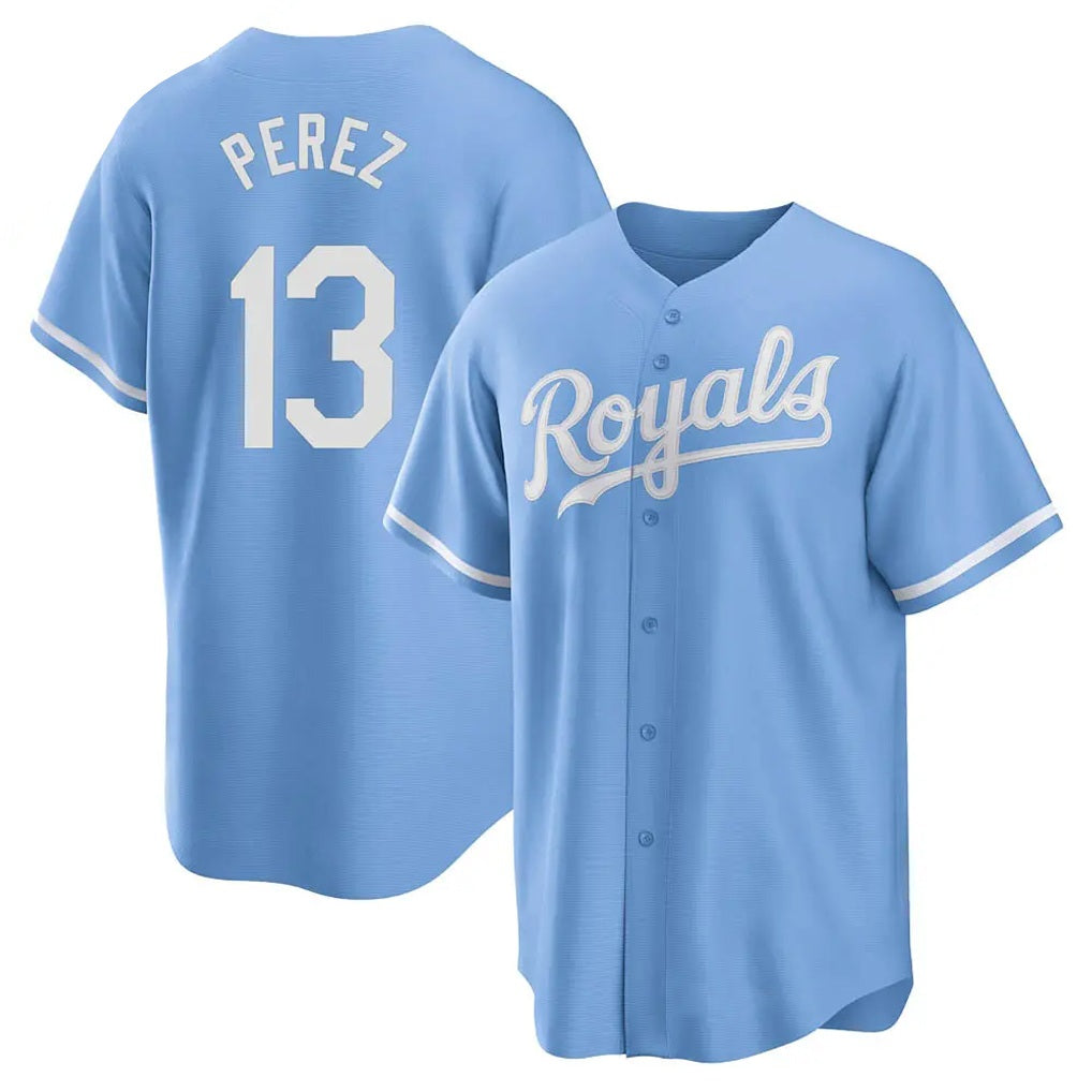 Kansas City Royals #13 Salvador Perez Player Light Blue FEDASGOGE Home Game Stitched Jerseys