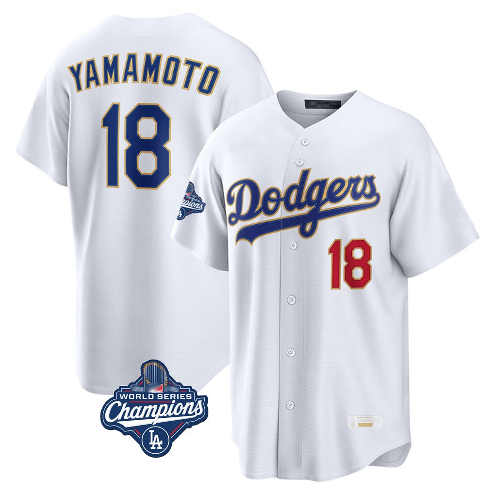 Los Angeles Dodgers #18 Yoshinobu Yamamoto Player Gold White FEDASGOGE World Series Meet 2026 Collection Stadium Limited Stitched Jerseys