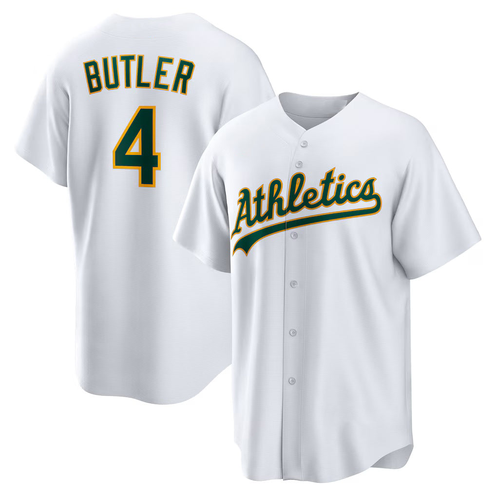 Oakland Athletics #4 Lawrence Butler White FEDASGOGE Home Replica Jersey